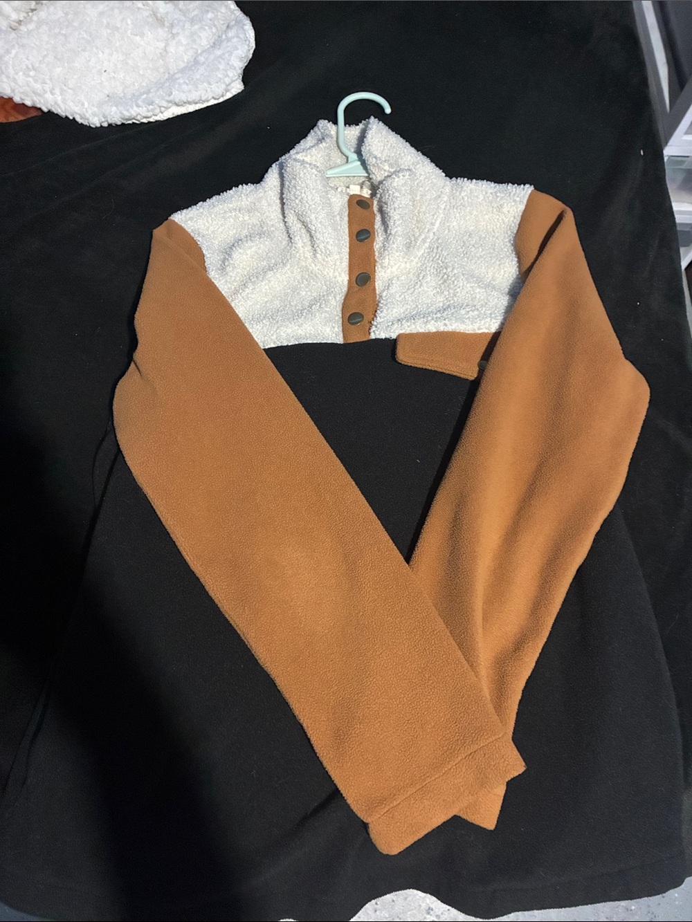 Cozy Colorblock Sherpa Pullover - Black, Brown & Cream